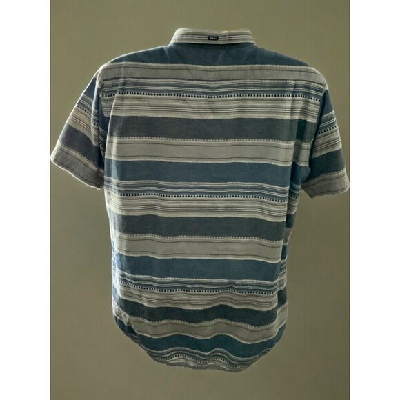 Vissla Striped Short Sleeve Casual Button Down Shirt Cotton Blue Tan Mens Large - Picture 5 of 7
